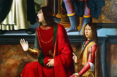 Pandolfo IV Malatesta och Carlo Malatesta, detalj från Saint Vincent Ferrer altartavla