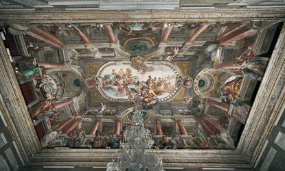 Erbjudandet till Jupiter om nycklarna till Janustemplet (eller fredsallegorin), taket på det ädla golvet, c.1665 (fresk)