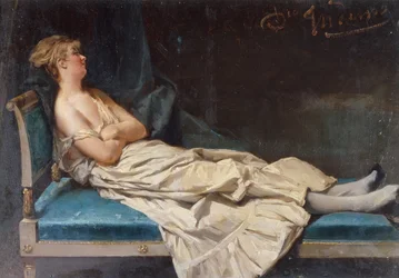 Lady liggande på en Chase Longue (olja på duk)