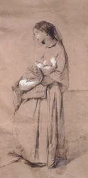 Mother forsaken, av Domenico Induno, penna på papper