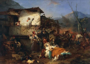 Flyktingar från bybrand, av Domenico Induno