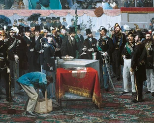 Hörnstensläggningen av Galleria Vittorio Emanuele i Milano, av Domenico Induno, detalj, olja på duk
