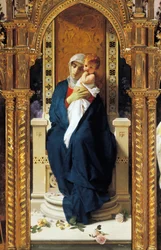 Tryptyk av Madonna av rosorna, av Domenico Morelli (1823-1901), Detalj, St Augustinus kapell, slottet Corigliano Calabro, Kalabrien, Italien