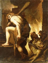 Hercules drar Cerberus från helvetet