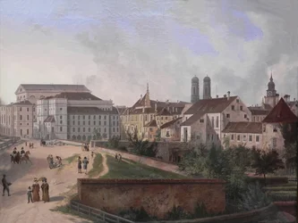 Tyska: Die Königliche Residenz von Nordosten im Jahr 1827 Det kungliga residenset i München från nordost 1827