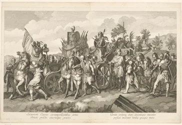 Militär procession med krigsbyte på vagn Alexander den stores triumf i Babylon (serietitel)