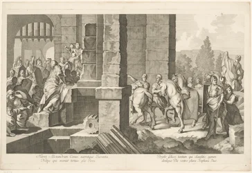 Militär procession går in i en byggnad Alexander den stores triumf i Babylon (serietitel)