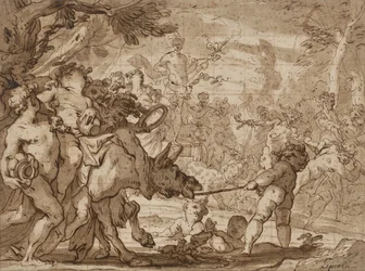The Triumph of Bacchus, ca 1642-1703 (penna & brunt bläck och skölj över röd krita på lagt papper)