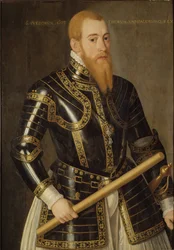 Eric XIV de Suede - Porträtt av kung Erik XIV av Sverige (1533-1577), av Verwilt, Domenicus (aktiv 1544-1566). Olja på trä. Mått: 98x69 cm. Nationalmuseum Stockholm