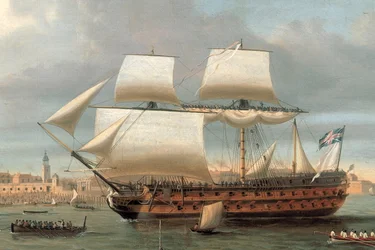 Foudroyant och Pégase på väg in i Portsmouths hamn, 1782