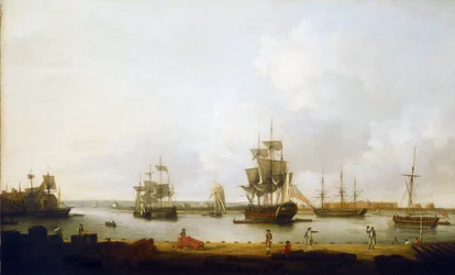 Krigsfartyg utanför kanonkajen i Portsmouth (England)
