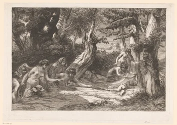 Diana och hennes nymfer hittar den sovande Amoren i skogen