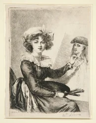 Louise-Elisabeth Vigée-Lebrun, (Mlle Lebrun), efter och spegelvänd efter självporträttet från 1790 i Uffizierna