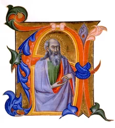 Upplyst initial A, ca 1382-99 (vattenbaserat pigment & bladguld på pergament)