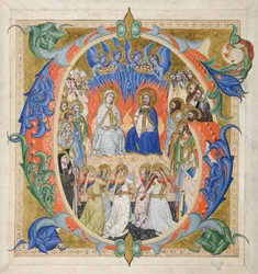 Initial G[audeamus omnes] från en Gradual: The Court of Heaven, 1371-77.