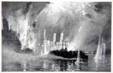 Motor lanserar räddande besättningar från Blockships vid Zeebrugge, illustration från 