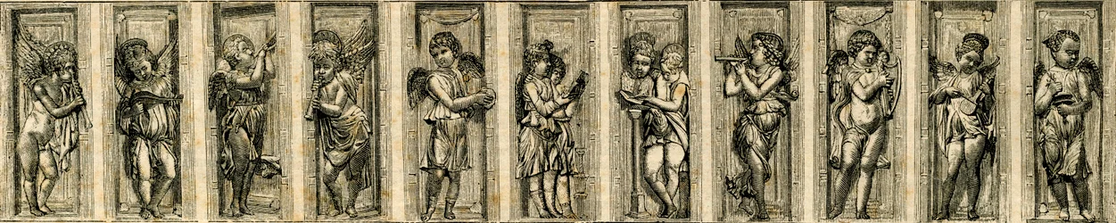 Keruber, bronsreliefer av Donatello (1386-1466), basilika Sankt Antonius av Padua, Padua, Veneto, Italien
