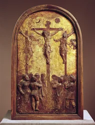 Korsfästelse, tredje fjärdedelen av 1400-talet eller 1800-talets papier maché