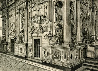 Marble Screen of Holy House, designad av Donato Bramante (1444-1514), Sanctuary of Holy House, Loreto, Marche, Italien