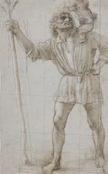 St. Christopher med Jesusbarnet, ca. 1490 (Silverpoint, förhöjd med vitt, på ljusgrått förberett papper)