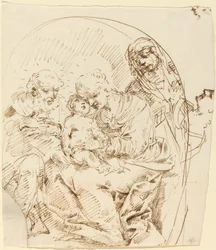 Helig familj med Saint Anne och kvinnligt huvud i profil