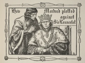 Hur Mordred konspirerade mot Sir Launcelot, illustration från "Stories of King Arthur and the Round Table" av Beatrice Clay, 1:a upplagan, 1905.
