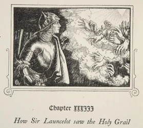 Hur Sir Launcelot såg den heliga gralen, illustration från "Stories of King Arthur and the Round Table" av Beatrice Clay, 1:a upplagan, 1905