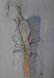 Skiss av en graciöst draperad figur