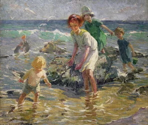 Barn på stranden (olja på duk)