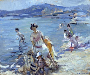Figurer som badar (olja på kort)