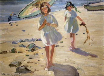 Vänner på stranden (olja på duk)