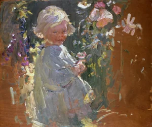 Plocka blommor (olja på kartong)