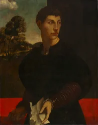 Porträtt av en ung man, ca. 1530 (olja och guld på trä)