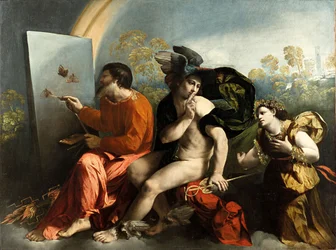 Jupiter, Merkurius och dygden (Jupiter målar fjärilar), ca. 1524 (olja på duk)