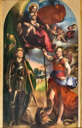 Madonna med Jesusbarnet och St George och St Michael ärkeängel, ca 1518 (olja på panel)