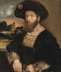 Porträtt av en man som bär en svart basker, c.1530