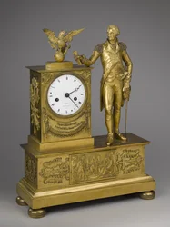 Mantelklocka, tidigt 1800-tal (ormolu med urverk i förgylld brons)