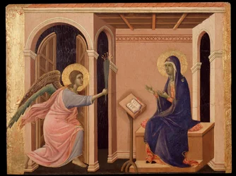 Kungörelse om Marias död. Predella of the Maesta (tempera på trä