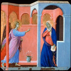 Panel från Maestà-altartavlan: Annunciationen, 1311