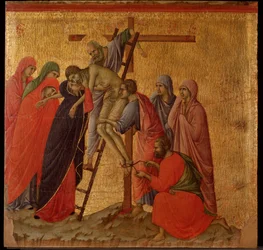 Passion: nedfallet. Maesta altartavla (tempera och guld på trä