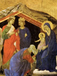 Tillbedjan av Magi. Detalj av Maesta altartavla, ca 1308-1311