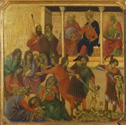 Barnamorden i Betlehem, detalj från predellan till Duccios Maestà-altartavla i Sienas katedral