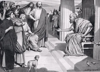 Sokrates tilltalar atenarna, illustration från Hutchinsons Nationernas historia, 1915