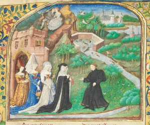 Sida från "La Belle Dame Sans Merci" av Alain Chartier, Paris, tidigt 1400-tal