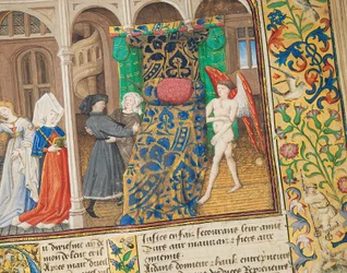 Sida från "La Belle Dame Sans Merci" av Alain Chartier, Paris, tidigt 1400-tal