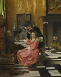En interiör, med en kvinna som vägrar ett glas vin, ca. 1660