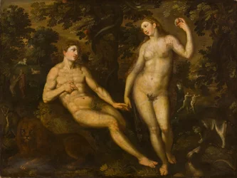 Adam och Eva i Edens lustgård, ca 1590-1610