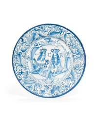 Delft Blue and White Royal Dubbelporträttladdare, ca. 1662-85