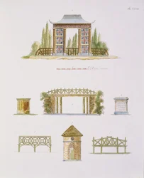Trädgårdsdekorationer, från Magazine of Garden Gems, av G. van Laar, publicerad 1802 (se även 172967)