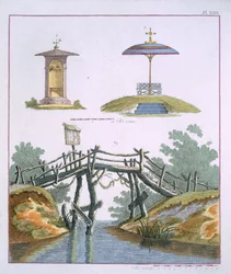 Trädgårdsdekorationer, från Magazine of Garden Gems av G. van Laar, publicerad 1802